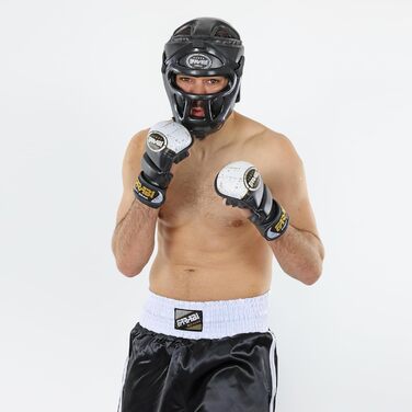 Захист голови 2-в-1 - Регульований шолом для бойових мистецтв з знімною сіткою для обличчя, повний захист обличчя. Підходить для ММА, муай-тай, кікбоксингу, спарингу. Чоловічий та жіночий, XL, чорний