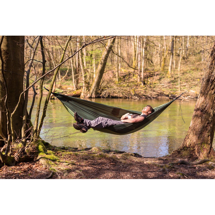 Гамак Amazonas Ultra-Light Silk Traveller Thermo 275x140 см, зелений, до 200 кг - надлегкий шовковий гамак для подорожей