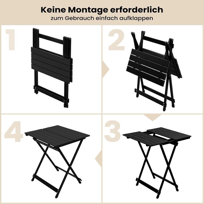 Складаний столик Woltu з алюмінію для дачі, балкону та саду, 50.5x47x59.5 см, чорний