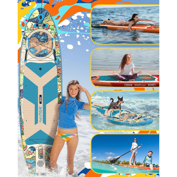Надувний SUP-борд для Stand Up Paddling 15 см, з рюкзаком, міцний комплект аксесуарів, блакитний