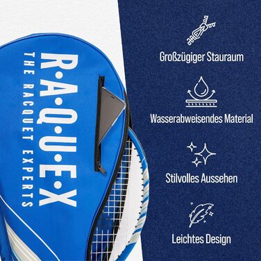 Сумка для ракеток Raquex: теніс, сквош, бадмінтон, 2 ракетки, з ременем, синя/чорна