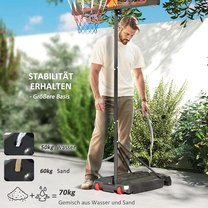 Баскетбольний кошик AIYAPLAY вуличний дитячий з регульованою висотою 210-260 см на колесах, червоний