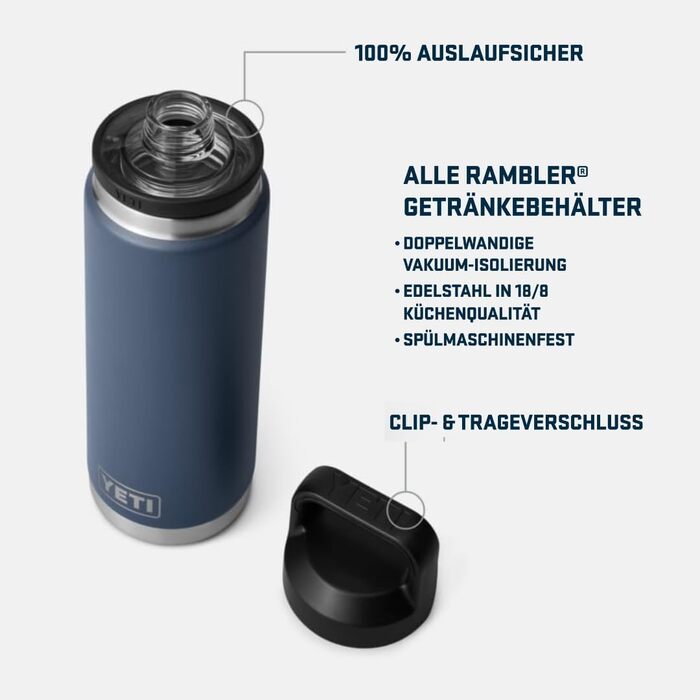 Термос YETI Rambler з кришкою Chug, чорний, 769 мл