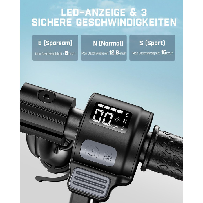 Електросамокат FanttikRide C9 Pro для дітей від 8 років, регульований, LED-дисплей, кольорове підсвічування, швидкість до 16 км/год, пробіг 8 км, складаний, чорний