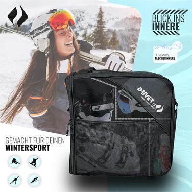 Чохол для лиж Driver13 з відділенням для шолома та регульованим плечовим ременем, 41 x 27 x 43 см, чорний