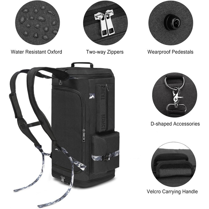 Спортивна сумка-рюкзак 3-в-1 для чоловіків з відділенням для взуття та вологих речей, чорна (22.4 x 10.6 x 11 дюймів)