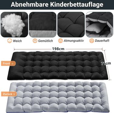 Розкладне кемпінгове ліжко MOPHOTO для дорослих з матом, 198 x 81,5 x 46 см, чорне