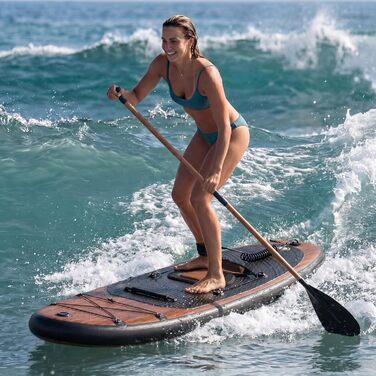 Надувний SUP-борд JUMMICO 320x80x15 см з каяком, веслом та аксесуарами до 160 кг - для серфінгу, риболовлі, йоги (Світле дерево)