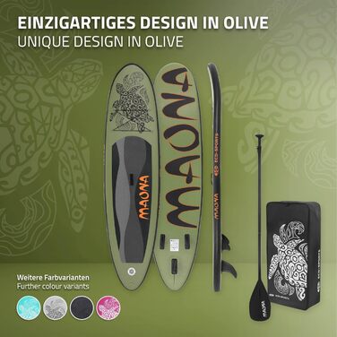 Надувний SUP Борд ECD Germany: SUP Борд Stand Up Paddle Board для Каякінгу, Розміри 305/308/320/380 см, до 120/150 кг, Товщина 10/15 см, Комплект з Рюкзаком та Сидінням для Каяка, Olive