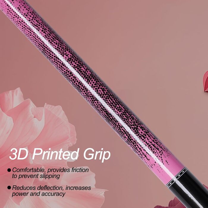 Професійний билькардний кий Ray Speed з 3D-друкованим грифом та наконечником 13 мм, для точної гри, низький кут повороту, ідеальний для (Pink)