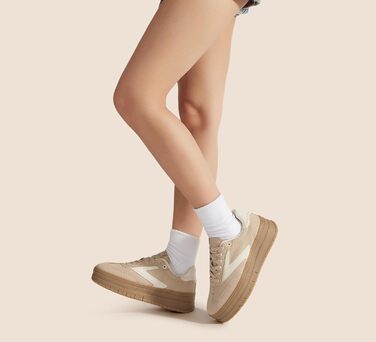 Жіночі туфлі на платформі Lucky Step з гумовою підошвою та замшею - ретро дизайн, товста підошва для тенісу та повсякденного носіння (40 EU, Бежеві)