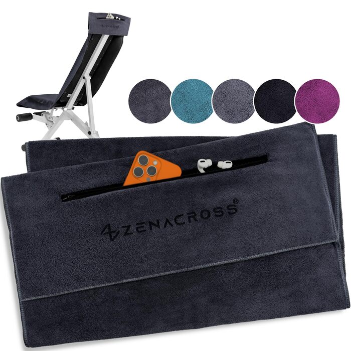 Рушник для фітнесу з мікрофібри 120x50 см - швидковисихаючий, з кишенею на блискавці, м'який спортивний рушник для спортзалу та фітнесу, темно-сірий