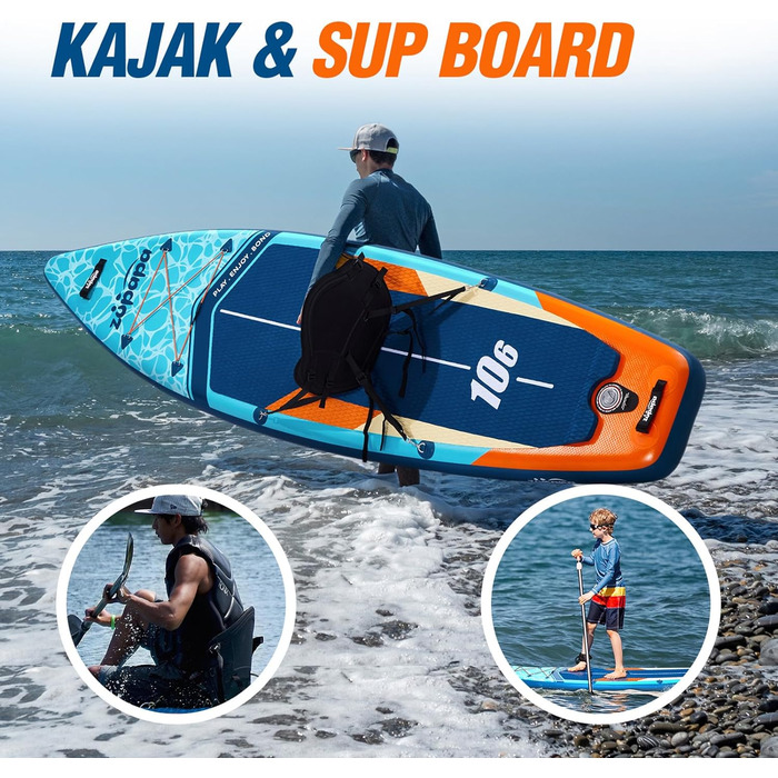 Надувний SUP Борд Zupapa 366см/320см | Комплект Stand Up Paddle Board з сидінням для каяка | З аксесуарами (320см, 366см, Чорний, Білий, Сірий, Синій, Оранжевий)