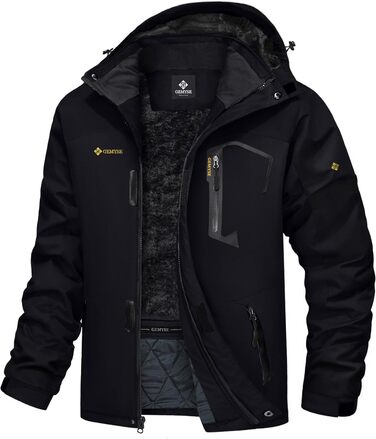 Чоловіча тепла куртка GEMYSE для катання на лижах, вітронепроникна, водонепроникна, дихаюча, з багатьма кишенями, для активного відпочинку на природі, зимова куртка з капюшоном, чорна, 3XL