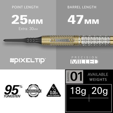 Дартси Target Raymond Van Barneveld Chrono, 95% вольфрам, 18/20 г, набір для електронних дартсів з кейсом Takoma та аксесуарами, м'які накінечники Pixel