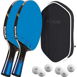 Ракетка для настільного тенісу Sunflex Color COMP B45: професійна, ITTF сертифікована, з увігнутою ручкою, блакитне покриття, комплект з чохлом та м'ячами