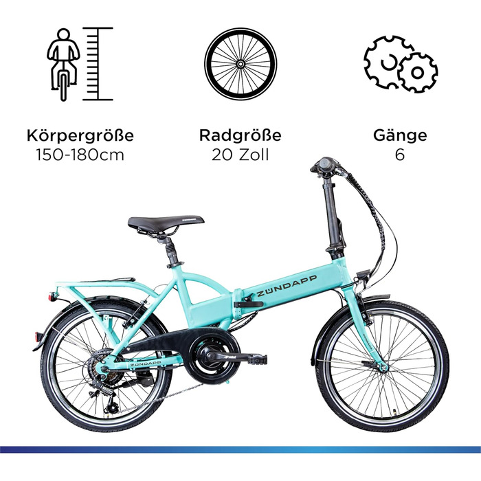Електровелосипед ZÜNDAPP Z101, 20 дюймів, складаний, 6 швидкостей, для дорослих 150-180 см, міський Pedelec з підсвіткою, складаний електро велосипед