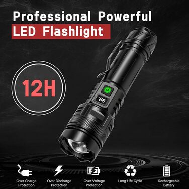Ліхтарик LED WEDETIAN 2 шт. 30000 Люмен, Тактичний USB-ліхтарик, 5 режимів, для кемпінгу, туризму, надзвичайних ситуацій