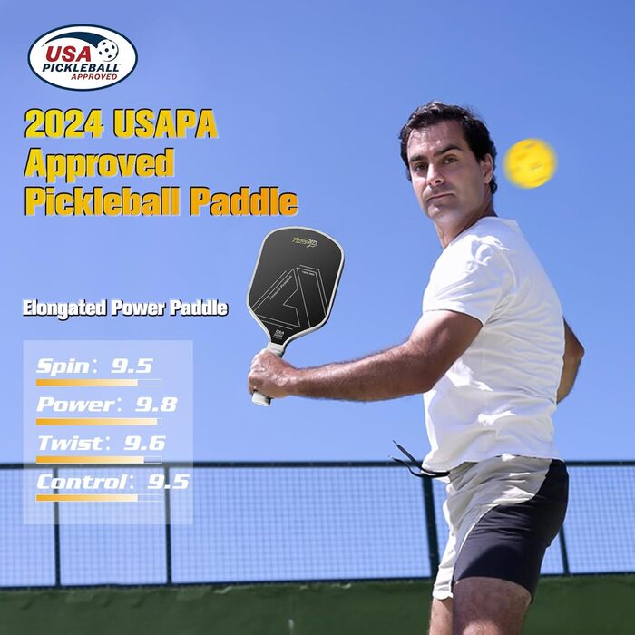 Ракетка для піклболу Amoswiz з карбону, 16 мм, T800 термоформована, для обертання, сили та контролю, з чохлом та ластиком, подарунок для професіоналів та середнього рівня