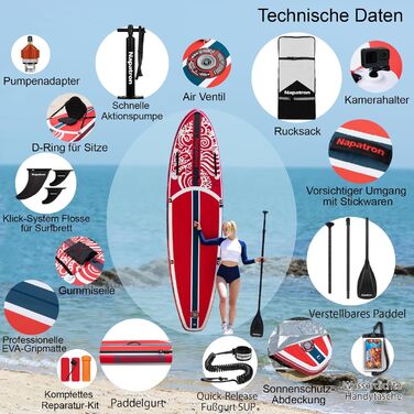 Надувне SUP-борд Napatron Red Dragon Blaze: комплект з веслом, захистом від сонця та аксесуарами, для підлітків та дорослих
