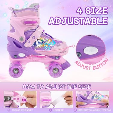 Дитячі ролики Kinder для дівчаток та жінок, 4 розміри, регульовані ролики для початківців, фіолетовий XL (35-39 EU), 215-245 мм