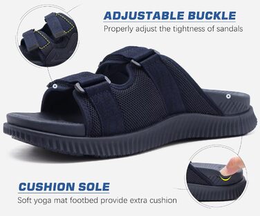 Чоловічі спортивні сандалії KuaiLu з м'якою устілкою, ортопедичні для фасціїту, Outdoor, Wander, легкі, відкриті пальці, регульована липучка, сланці (Морський, 45 EU)