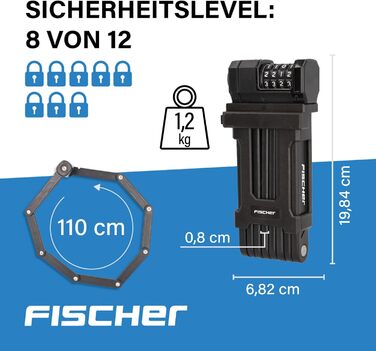 Замок велосипедний складний Fischer PROTEC FN110, 110 см, 2 ключі
