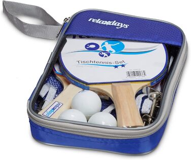 Набір для настільного тенісу Relaxdays: 2 ракетки, 3 м'ячі, сітка, блакитний