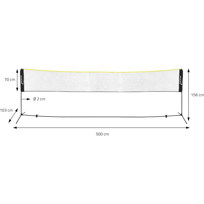 Мережа для бадмінтону та тенісу Hauki 400/500 см, чорно-синя, з сіткою для волейболу, 3 волани, сумка, сталевий каркас