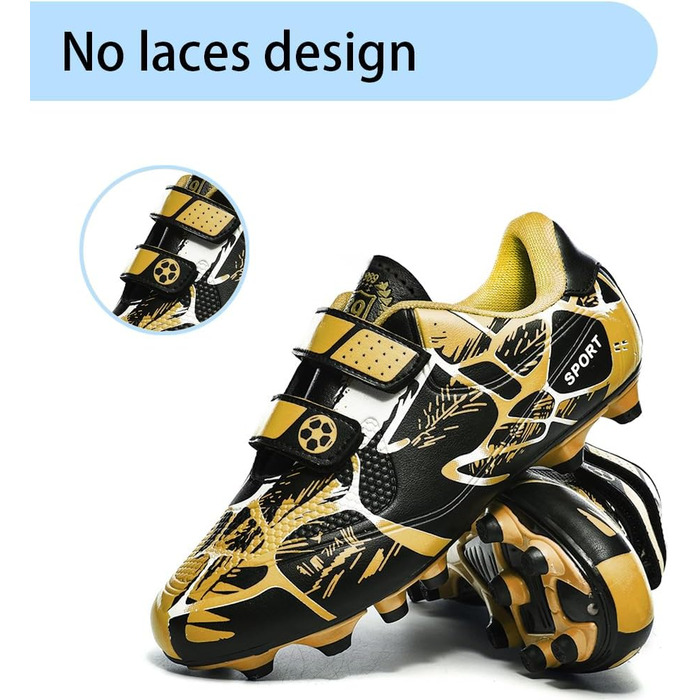 Дитячі футбольні бутси для хлопчиків та дівчаток, бутси для тренувань на штучному газоні, спортивне взуття, шипи, унісекс, 35 EU, чорний/золотий