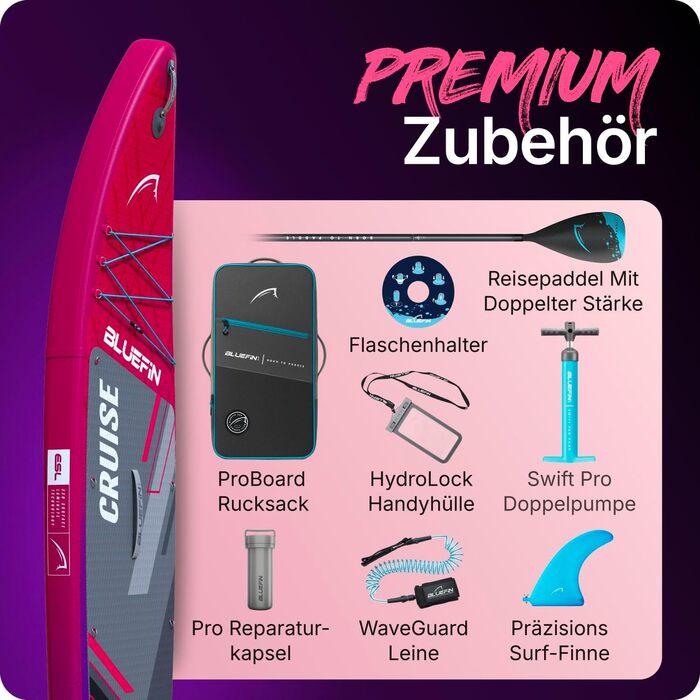 Надувне SUP дошка Bluefin Cruise 10'8' | Преміум-комплект для SUP з аксесуарами | Нековзне покриття, легка | Універсальна SUP дошка товщиною 15 см | Ідеальна для дорослих та підлітків (Червоний Потік)