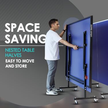 Стіл для пінг-понгу ZERRO складний, 15 мм MDF, 274x152.5x76 см, стандартний розмір, з сіткою, синій