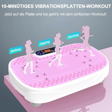 Вібраційна платформа для дому - ротаційна платформа з 120 рівнями та 5 режимами, з еластичними стрічками та пультом дистанційного керування, для спалювання жиру, нарощування м'язів та формування фігури, ідеальна для дому, домашнього спортзалу (Рожева)