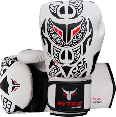 Боксерські рукавички Mytra Fusion 14oz чорні/білі для тренувань, спарингів, ММА, муай-тай, кікбоксингу, чоловічі та жіночі