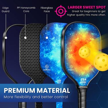 Набір ракет для піклболу Mayboom (2 або 4 шт.) з м'ячами та сумкою, схвалено USAPA, фіберглас, для початківців