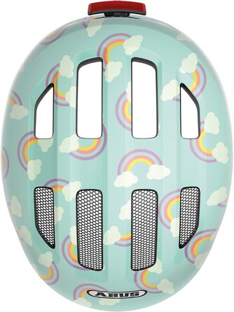 Дитячий велосипедний шолом ABUS Smiley 3.0 LED, з підсвіткою, глибока посадка, місце для хвостика, для дівчаток і хлопчиків, світло-блакитний з райдужним візерунком, розмір S