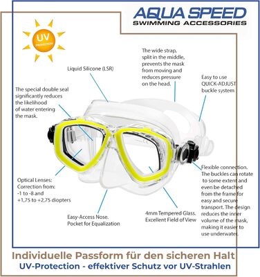 Дайвінг-маска Aqua Speed OPTIC PRO з оптичними лінзами під індивідуальну діоптрійність, для підводного плавання