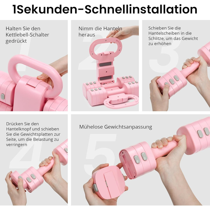 Регульований набір гантелей 2-в-1 для жінок – 4 рівні (1-5,5 кг) – обладнання для фітнесу вдома – зелені гантелі (рожевий)