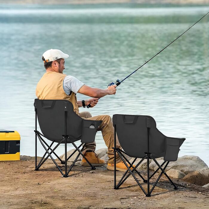 Крісло для кемпінгу складне з сумкою та неслизькими ніжками - ідеальне для риболовлі, відпочинку на пляжі, туризму, саду та балкону (темно-сірий)