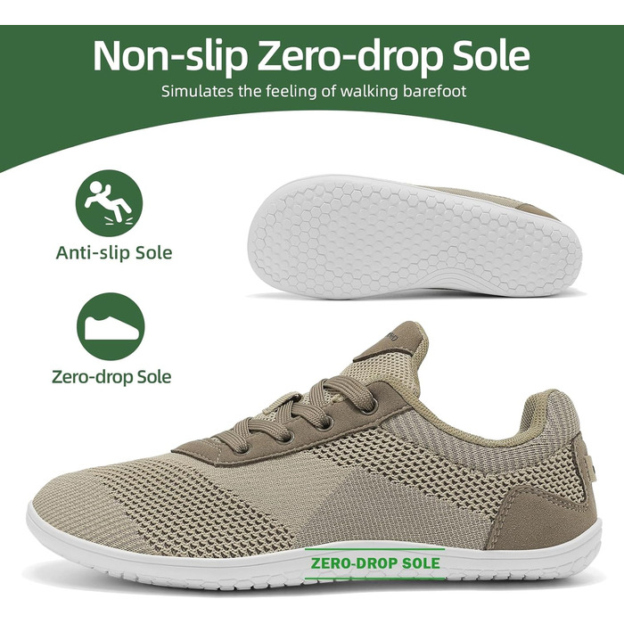 Взуття для ходьби босоніж Дами/Чоловіки | Широка передня частина, підошва 4 мм | Легке, дихаюче, неслизьке | Спорт, Outdoor, повсякденне (40 EU, Хакі)