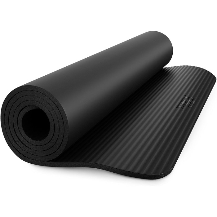 TREX SPORT Килимок для гімнастики та фітнесу | Товстий та м'який, 190x80x1 см, з ручкою для перенесення, чорний | Килимок для йоги з антиковзаючим покриттям