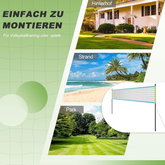 Волейбольна сітка COSTWAY Outdoor 9.5 x 1 м з регулюванням висоти, стійка, насос, молоток та сумка. Для саду, пляжу, двору.