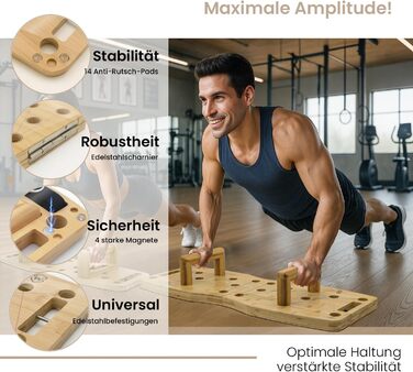 Дошка для віджимань Amplitude Pro з бамбука - преміум якість, 81 см | Складана, стабільна + гумки + інструкція 30 в 1