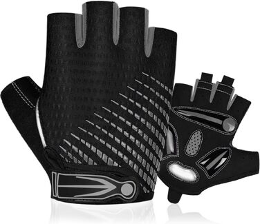 Фінґерлесс велорукавички з гелем, напівпальцеві рукавички для велоспорту, для жінок та чоловіків, дихаючі, неслизькі, для шосе, гірського велосипеда, тренувань, фітнесу, спорту (сірий, M)