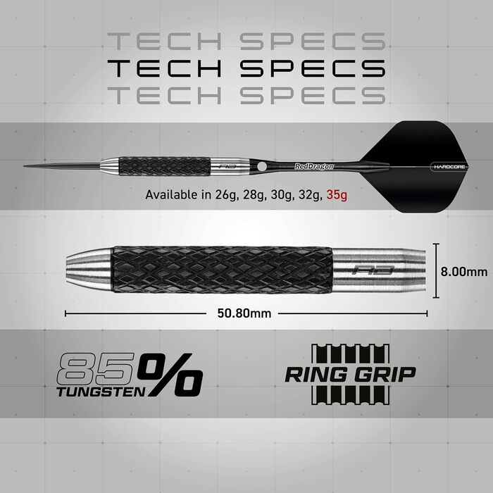 Вольфрамові дартси RED DRAGON Rat 25-35 г з оперенням і стрижнями