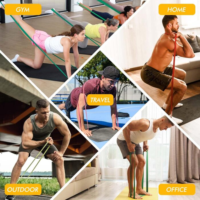 Стрічки опору HANSPY для фітнесу (5 рівнів) - фітнес-стрічки для силових тренувань, йоги, фізіотерапії, з дверним анкером (5 шт.)