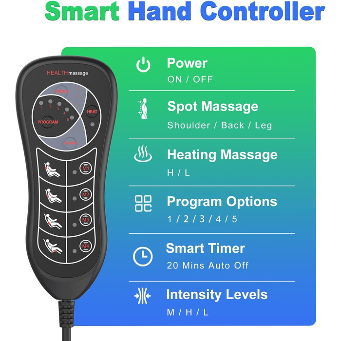 Масажер для спини Shiatsu з підігрівом, крісло-масажер для зняття стресу, глибока масажна-кнезіруюча та ролерна функція, 2 вібраційні мотори, масаж спини, талії та стегон, PU-шкіра, з 2 блоками живлення (Чорний)