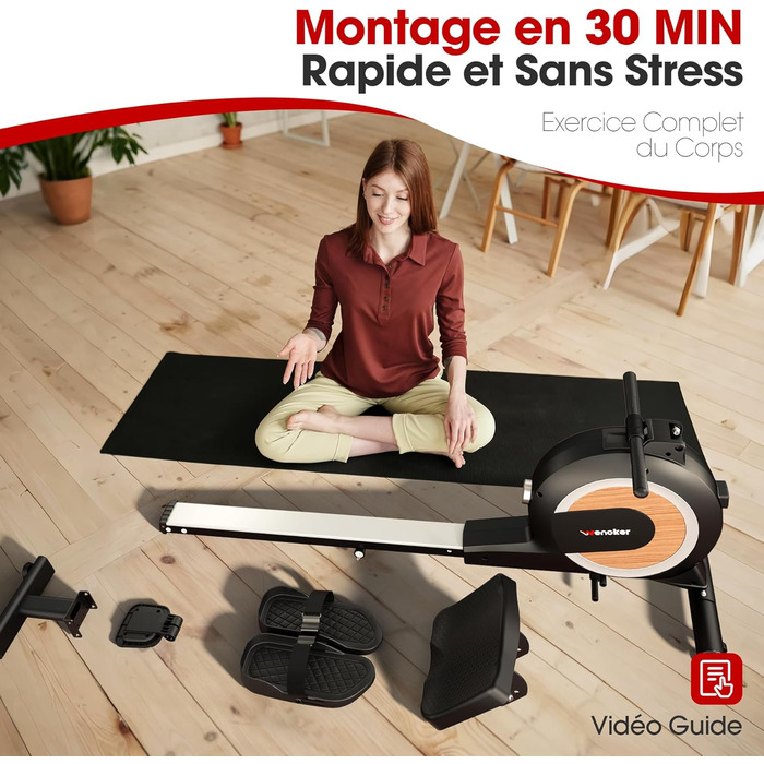 Гребний тренажер Wenoker з магнітним опором, для дому, 32 рівні опору, з додатком, для домашнього спортзалу, кардіотренажер, 160 кг, LCD-монітор (H310C)