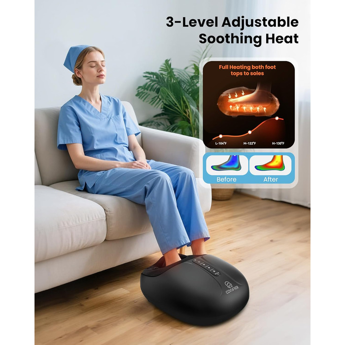 Масажер для ніг Shiatsu з підігрівом COMFIER - для діабету, п'яткової шпори, офісу. Розмір до 46.