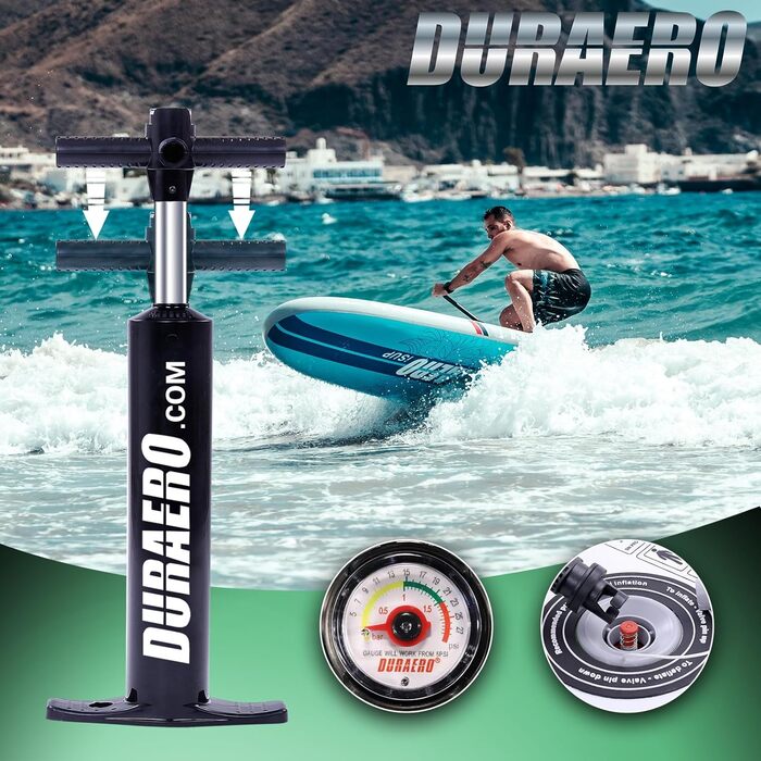 Надувна SUP-дошка DURAERO 330x76x15 см з кріпленням для камери, комплект аксесуарів, вантажопідйомність до 150 кг